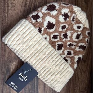 NWT - Brand New Leopard Print Beanie - Cream and Brown